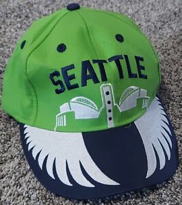 Seattle Seahawks Lime Green Snap Back Adjustable Hat With Blue Winged Bill