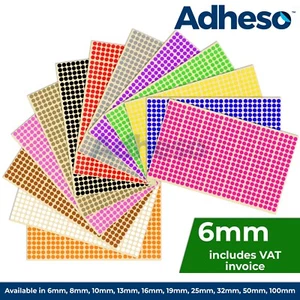 Adheso ANY SIZE Coloured Dot Stickers Round Sticky Dots Adhesive Circles Labels - Picture 1 of 23