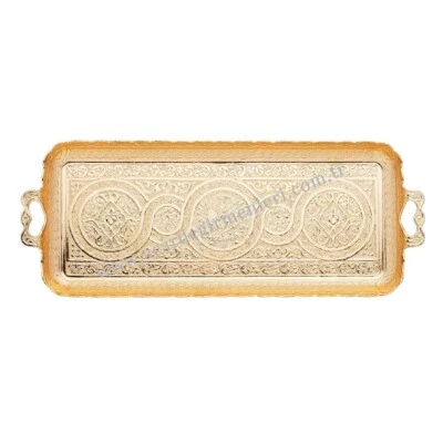 Authentic Turkish Coffee Tea Zamak  Serving Tray Copper Handmade Ottoman Motif  - Image 1 of 4