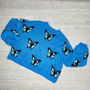 Shein curve blue butterfly long sleeve sweater with oversized balloon sleeves 3x - Picture 1 of 3