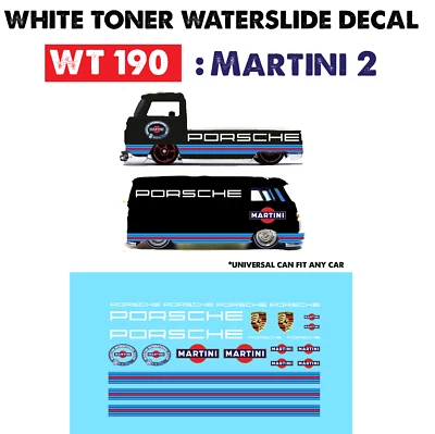 WT190 White Toner Waterslide Decals MARTINI 2 For Custom 1:64 Hot Wheels - Image 1 of 4