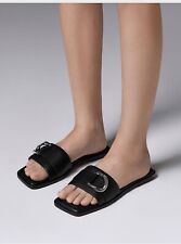 BNIB Charles & Keith  Gabine Leather Slide Sandals - Flats Black Size 39 RRP £85