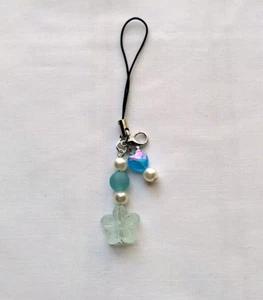Blue Flower Heart Phone Charm Strap Pendant Chain Hanging Key Car Decor Lanyard - Photo 1 sur 3