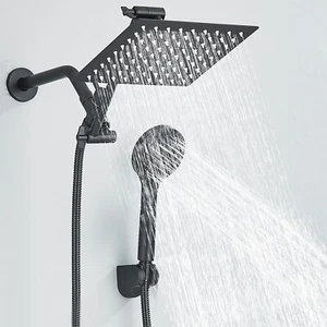 Black 8" Rain Shower Head with Handheld Spray Combo High Pressure Adjustable Arm - Picture 1 of 15