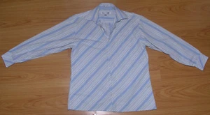 Mens Dress Shirt Sz S 15 Neck George Machado Zylos 29 Sleeve Stripe Blue White - Picture 1 of 4