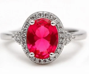 3CT Treated Ruby & White Topaz 925 Solid Sterling Silver Ring Jewelry Sz 6 &5-6 - Picture 1 of 3
