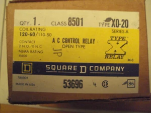 Square Sq D class 8501, type X0-20 ser A,Control relay; 120v,60hz, 2NO cont; new - Picture 1 of 3