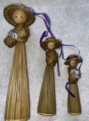 Figura independiente de madera tejida de mimbre paja clavija de colección mujer sombrero figura Foto 1 de 4