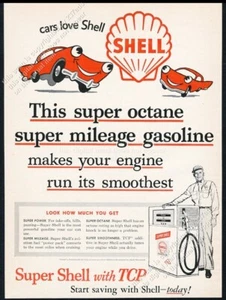 1959 Shell oil gas cute happy red car art 100 octane vintage print ad 2 - Picture 1 of 7