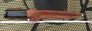 Old Long Leather Knife Sheath For Bone Knife Sewn & Riveted w Belt Slits 12” - Picture 1 of 4