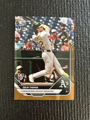 Colby Thomas A’s Call-Up 1st HR 2025 MLB Topps NOW Card 528 Gold Foil 14/50 - Image 1 of 2