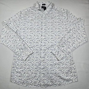 01.ALGO XL Slim Non-Iron Stretch White Floral Long Sleeve Button Up Dress Shirt - Picture 1 of 9