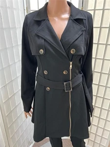 NEW Women's Blu Pepper Large Black Zippered Belted Jacket - Picture 1 of 6