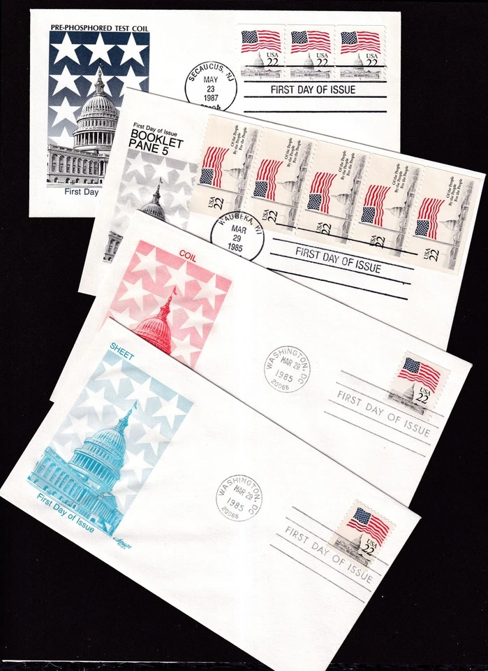 1985 Flag over Capitol FDCs Sc 2114-2116c Artmaster sheet coil booklet test coil - Image 1 of 3
