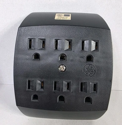 GE 6-Outlet Extender Wall Tap Grounded Adapter Charging Station 3-Prong Black - Image 1 of 4