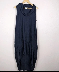 Cynthia Rowley Kleid Leinen minimalistisch Lagenlook dunkelblau Gr. XL Boho MB - Bild 1 von 6