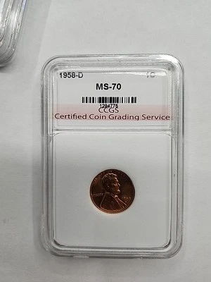 BRILLIANT 1958 D 1c GRADED MS70 RD Lincoln Penny Cent Coin CCGS #1294775 - Image 1 of 4