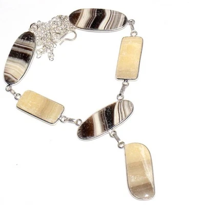 925 Silver Plated Large Zebra Calcite Necklace Jewelry Size 19" GW - Image 1 of 3