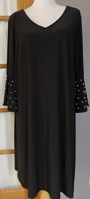 90-х годов ручной работы женщин Shift платье 2XL искусственного жемчуга Bell рукава черный коктейль готический - Изображение 1 из 4