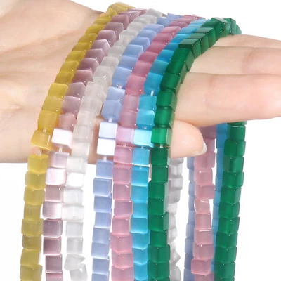 Cuentas de piedra ojo de gato cubo cuadrado brillante ópalo piedra lunar espaciador cuentas sueltas hágalo usted mismo Foto 1 de 4