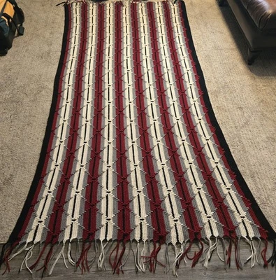 Manta afgana de ganchillo hecha a mano vintage rayas entrecruzada diamante 48x98 Foto 1 de 4