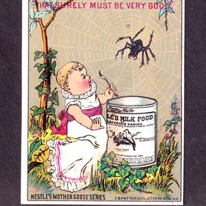 Antique Victorian Spider 1800's Mother Goose Miss Muffet Nestles Milk Trade Card