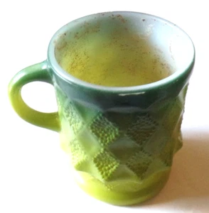 Vintage Distressed ANCHOR-HOCKING FIRE KING OVEN-PROOF 35 USA Green Mug - Picture 1 of 7