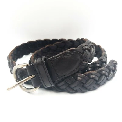 Sportscraft Size S Dark Brown Leather Braided Woven Slim Hip Belt Up to 90cm - image 1 of 4