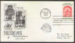 US. 1157. 4c. Maxican Independence, 150th Anniv. Issue. Artcraft FDC. 1960  - Picture 1 of 1