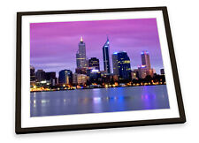 Perth City Skyline Australia Purple FRAMED ART PRINT Picture Poster Artwork