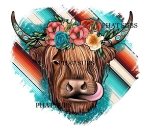 Sublimation Print Licky Highland Cow Ready to Press Heat Transfer - Picture 1 of 1