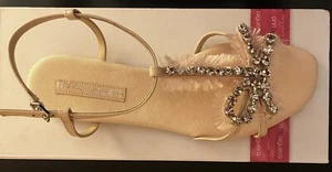 Ladies Anna Baiguera Slingback Sandals 41 Nature Pink Fabric Stoned Flats Shoes - Picture 1 of 5