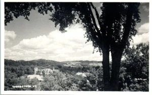 RPPC Real Photo VT Postcard Overlooking Woodstock Aerial Town View Unposted - Picture 1 of 2