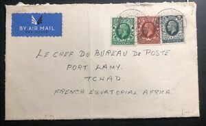 1936 Knebworth England First Flight Airmail Cover FFC To Ft Lamy Chad