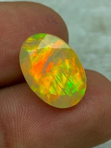 5.6cts- Faceted Strong Fire Ethiopian Welo Natural Opal with Great Texture - Picture 1 of 13