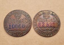 Old 1928 & 1929 Quebec, Canada registered driver CHAUFFEUR BADGE pin FREE SHIP!