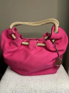 NWT Michael Kors Marina Pink Canvas Large Tote Shoulder Bag - Picture 1 of 11