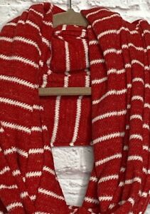 Vintage Gap Infinity Scarf Textured Cotton Red White Striped Jersey Knit 