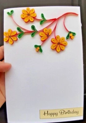 Paper Quilling Handmade Yellow Flower Birthday Anniversary Card Mom Woman Father - Image 1 of 4