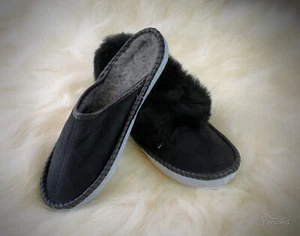 Lammfell Hausschuhe Herren Lammfell Pantoffeln Ledersohle SHEEP DREAMS - Bild 1 von 6