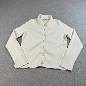 Veronica Beard Shirt Womens XL White Ribbed Button Front Collared Stretch Office - Picture 1 of 11