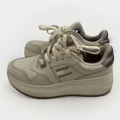 TOMMY JEANS WOMEN THICK SOLE FLAT TRAINERS SHOES SZ UK 4 LEATHER TEXTILE  - Image 1 of 4