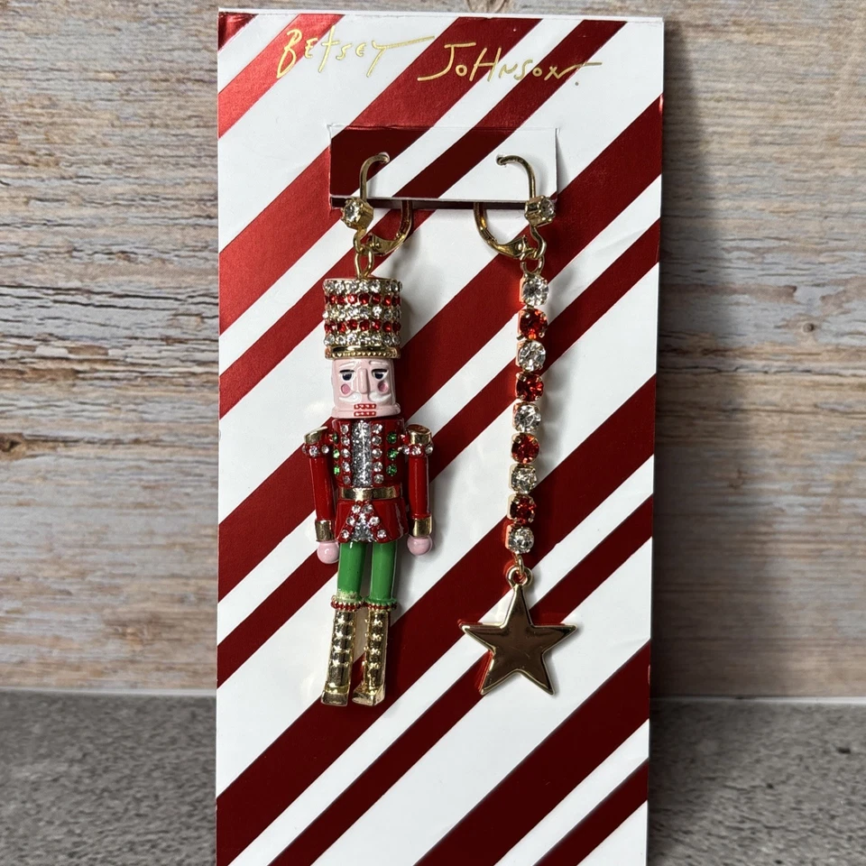 Pendientes colgantes Cascanueces Betsey Johnson estrella de cristal vacaciones de Navidad - NUEVO Foto 1 de 2