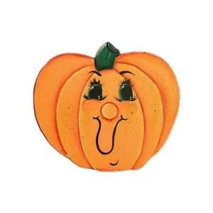 Vintage 90er Halloween handbemalt Holz Kürbis Jack-o-Laterne Herbst Kitsch skurril - Bild 1 von 6