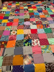 Vintage Patchwork Quilt handgebunden Vintage Stoff Farben & Muster volle Größe - Bild 1 von 7