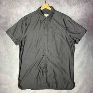 Diesel Short Sleeve Button Up Shirt XXL Grey Crest Logo Casual Shinny Look - Picture 1 of 10