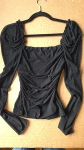 Shein Black Ruffled with Long Sheer Sleeves Size M - Picture 1 of 14