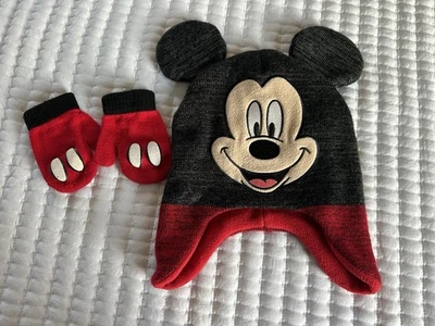 Disney Toddler Boys Mickey Mouse Winter Hat and a pair Mittens Set 2T-5T Fleece - Image 1 of 4