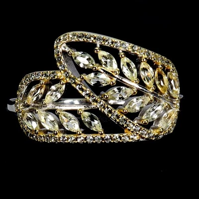 Anillo de plata de ley 925 marquesa zafiro blanco ceilán piedras preciosas joyería talla 7 Foto 1 de 4