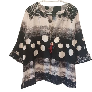 Ali Miles Lagenlook Top Womens Medium Black White One Button Artsy - Picture 1 of 10